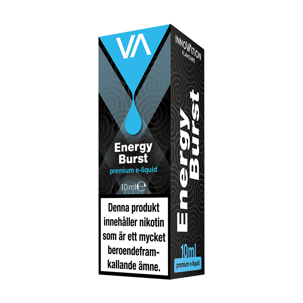 INNOVATION Energy Burst vape juice has a Red Bull taste, but with a distinct aftertaste of tropical fruit mix.